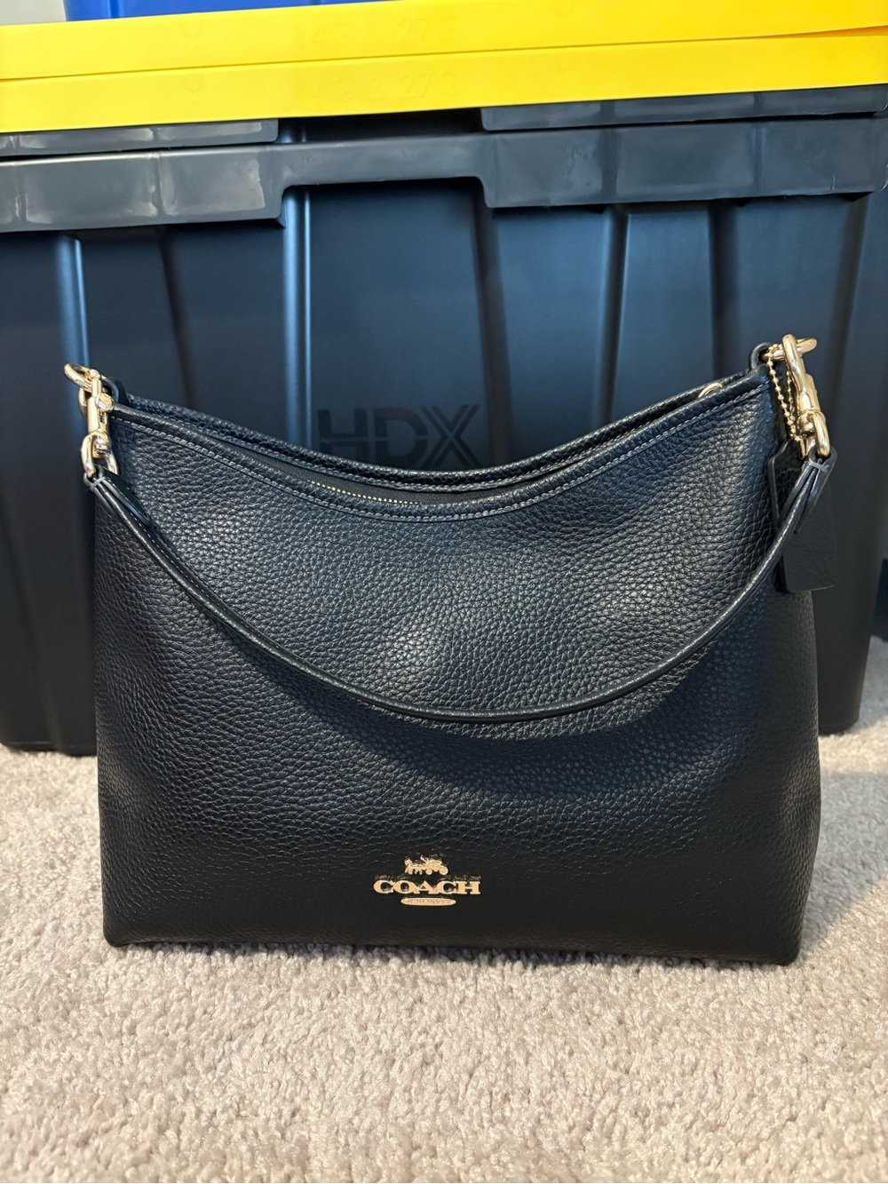 Coach Black Pebbled Leather Shoulder Bag with Gold Hardware